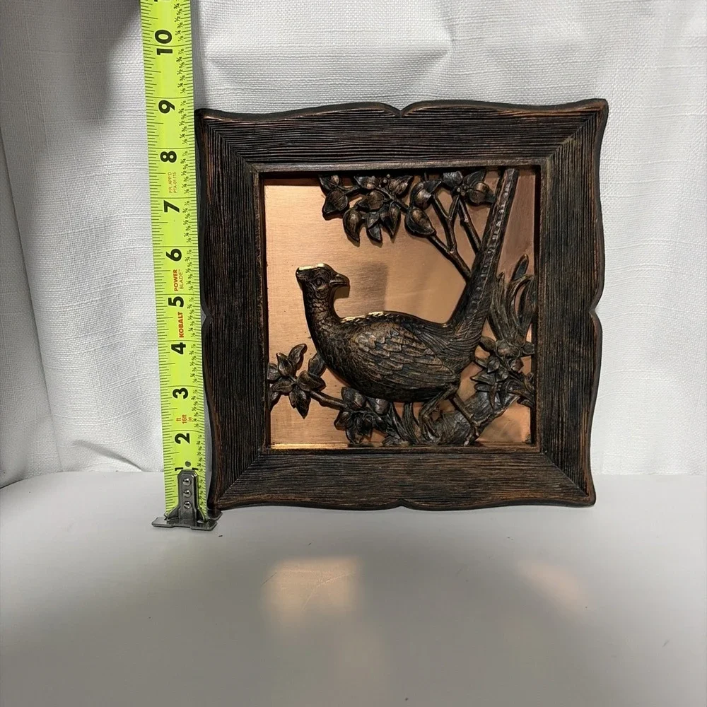 Vintage Copper Craft Guild Pheasant 3D Wall Art Plaque Made in USA 9x9